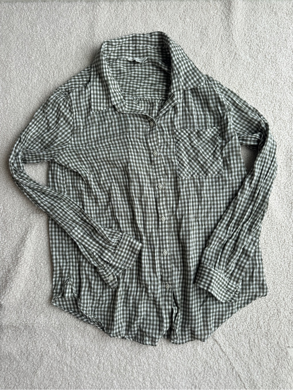 Lucky Brand Women's Green Gingham Button-Up Shirt